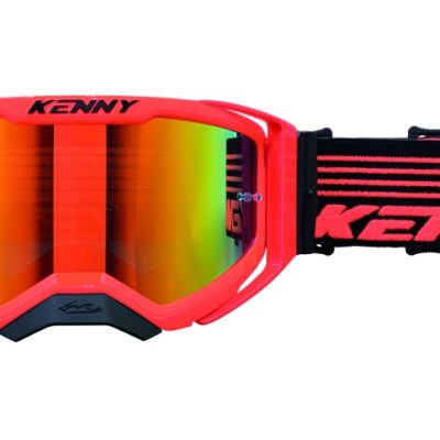 Profesjonalne gogle motocyklowe KENNY RACING Performance EVO 2 neonowe pomarańczowe z lustrzanymi szkłami na enduro.